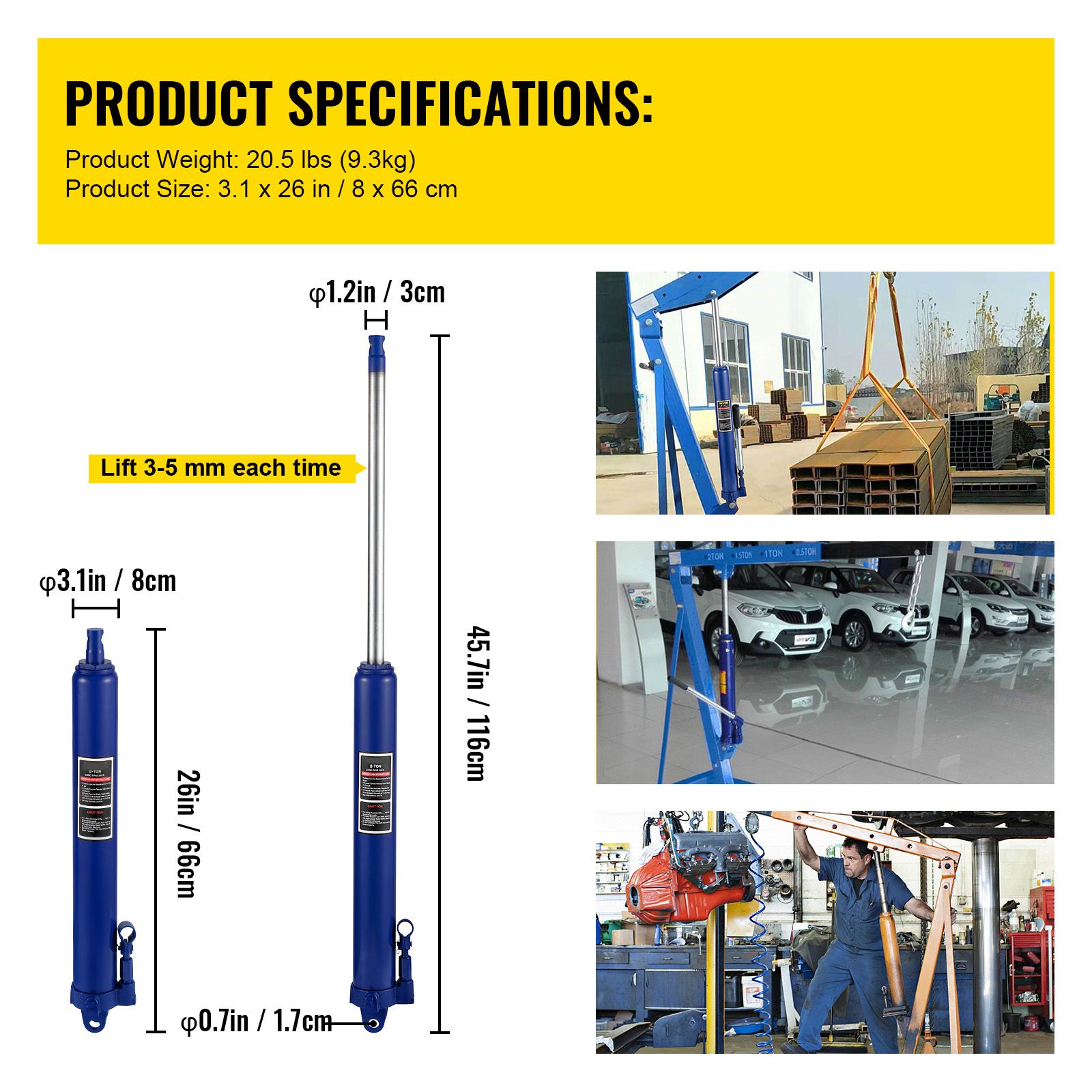 Engine Hoist Crane - Hydraulic Long Ram Jack, 8 Tons/17363