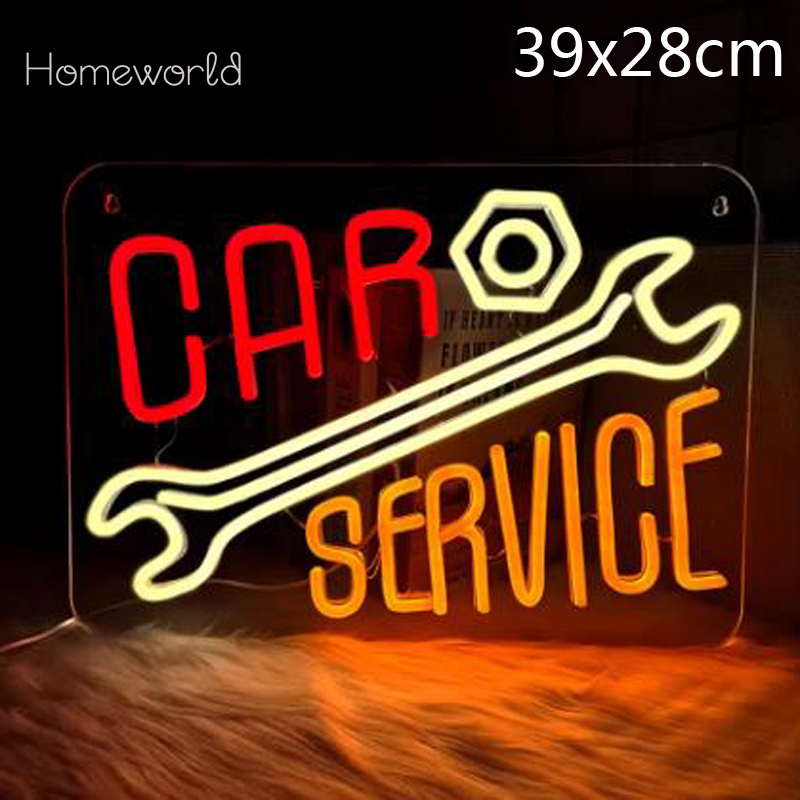 Car Service Neon Sign  Warm Wh - огляд і ціна Auto Repair Shop Signs