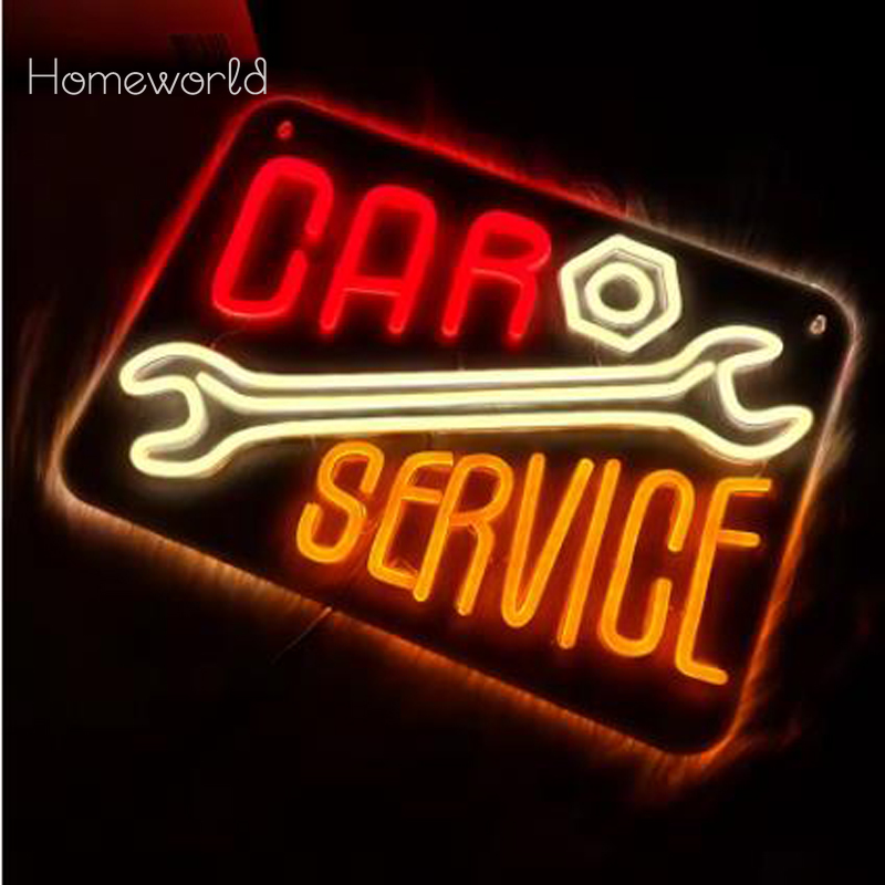 Car Service Neon Sign  Warm Wh - огляд і ціна Auto Repair Shop Signs