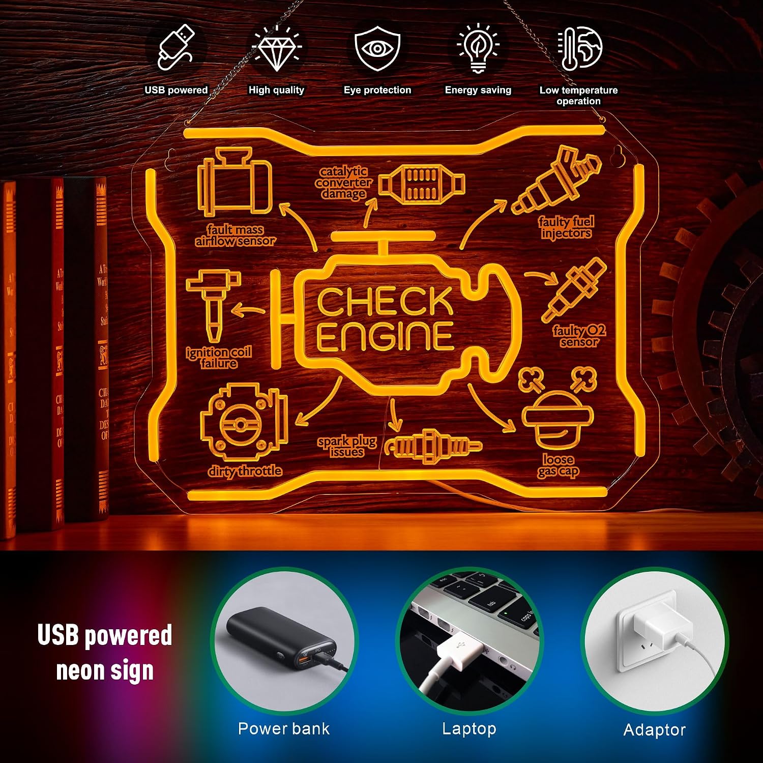 Check Engine Neon Sign USB LED - огляд і ціна Auto Repair Shop Signs