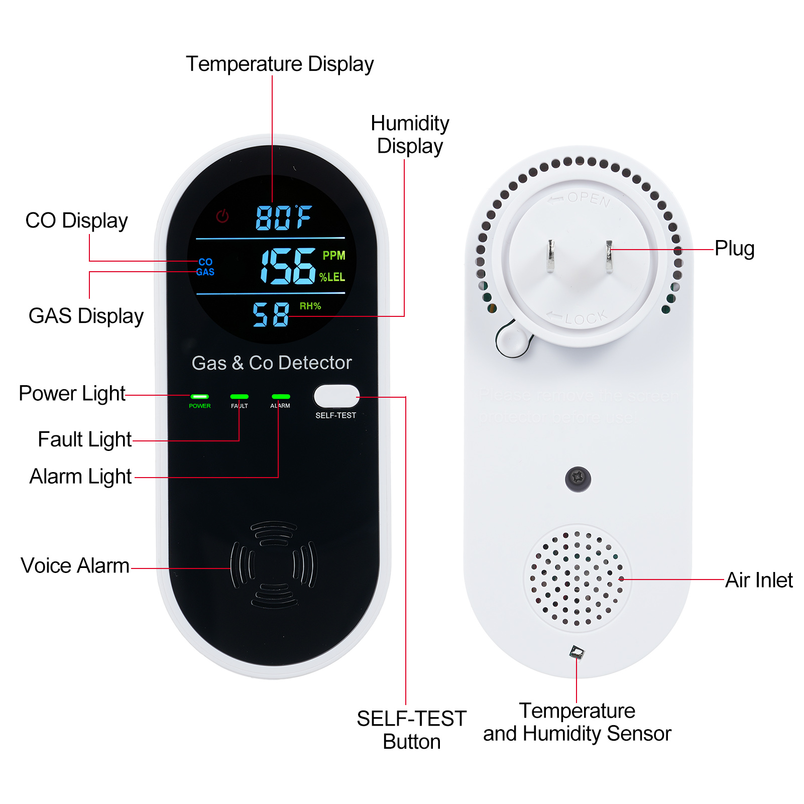 4 in 1 CO Monitor Alarm with L - огляд і ціна Smoke Leak Detector