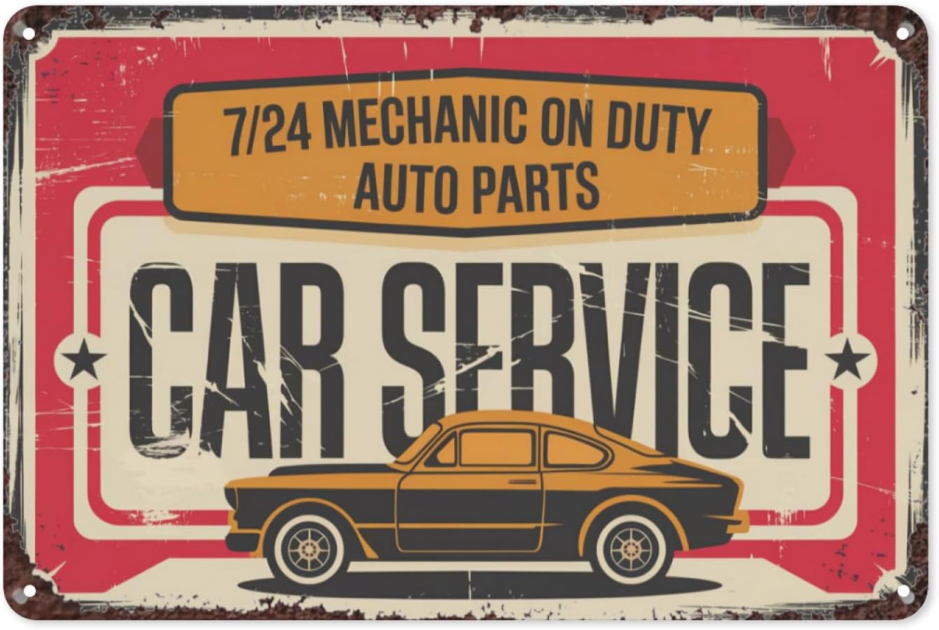 Car Service Retro Tin Sign, 8X - огляд і ціна Auto Repair Shop Signs